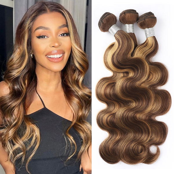 (Shipped From US Warehouse) Velux P4/27 Highlight Hair Brazilian Body Wave Human Hair 3 Bundles