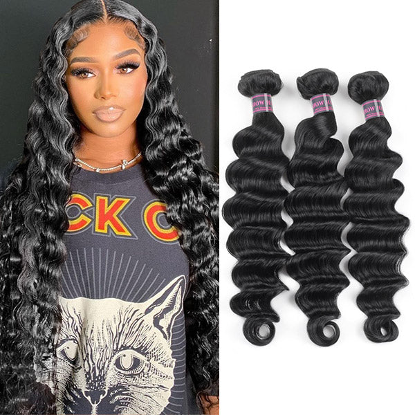 Veluxe Indian Human Hair Bundles Loose Deep Wave 3 Bundles